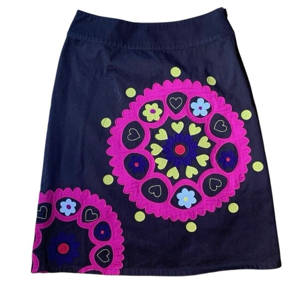 Boden Vintage Brown A Line Skirt Embroid flowers Sz 4R Cotton,‎ Lined W6370